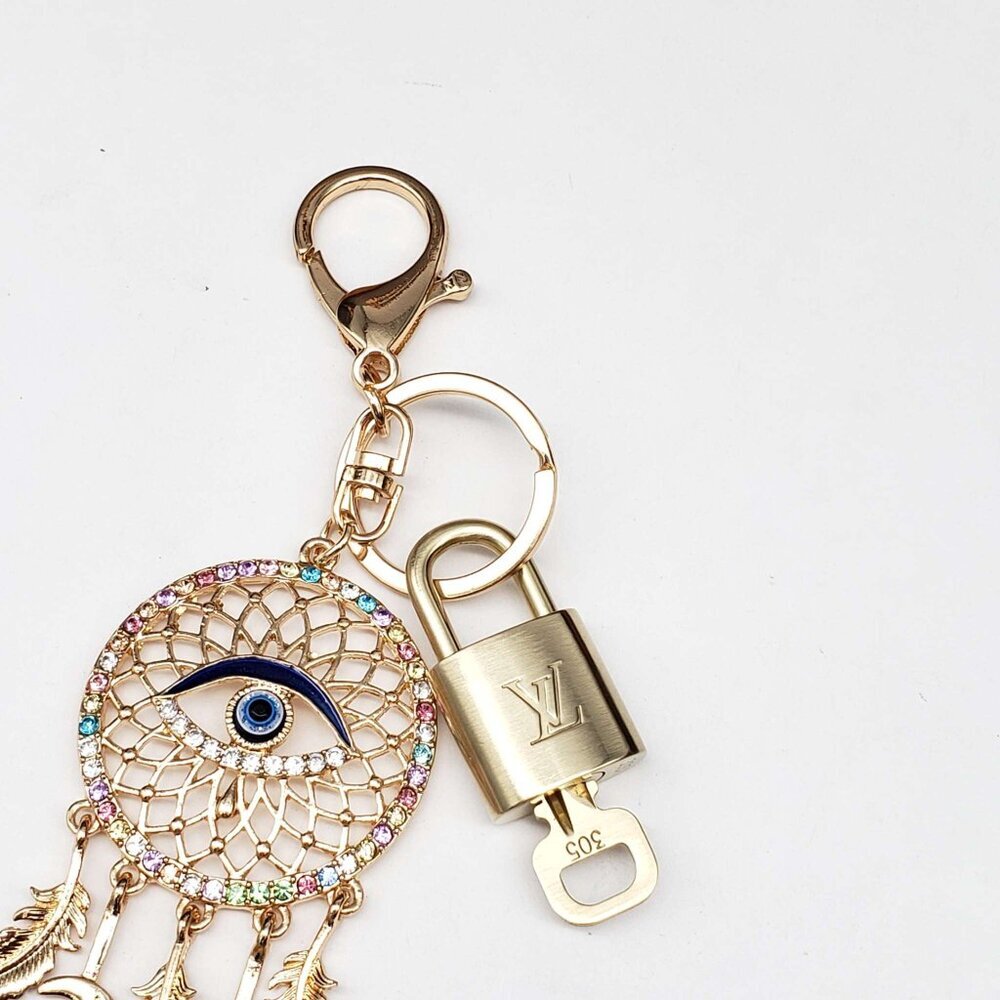 Authentic Louis Vuitton Gold Padlock & Key 🔒 LV Bag Charm w/ Unbranded Keychain - Picture 6 of 7